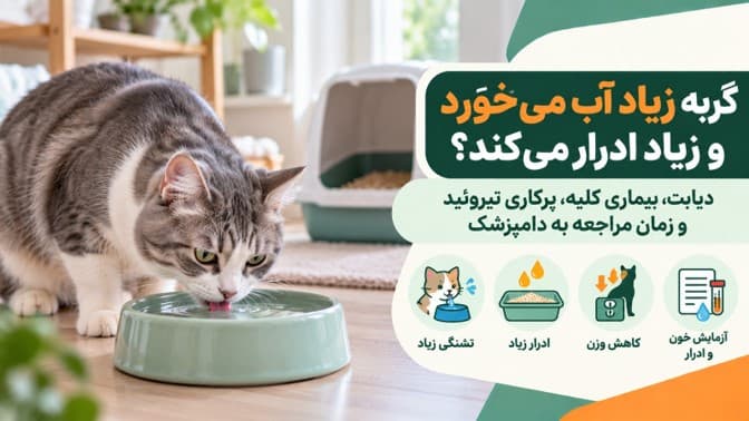 گربه زیاد آب می‌خورد و زیاد ادرار می‌کند؛ علت چیست و چه زمانی باید نگران شد؟