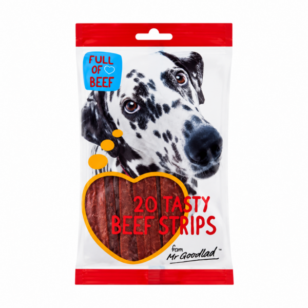 تشویقی نواری سگ مستر گودلد با طعم گوشت گوساله Mr Goodlad Beef Stripes Dog Snack وزن ۲۰۰ گرم
