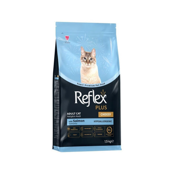 غذای خشک گربه رفلکس پلاس مناسب گربه بد غذا با طعم ماهی سالمون Reflex Plus Choosy Adult Cat Food وزن 1.5 کیلوگرم