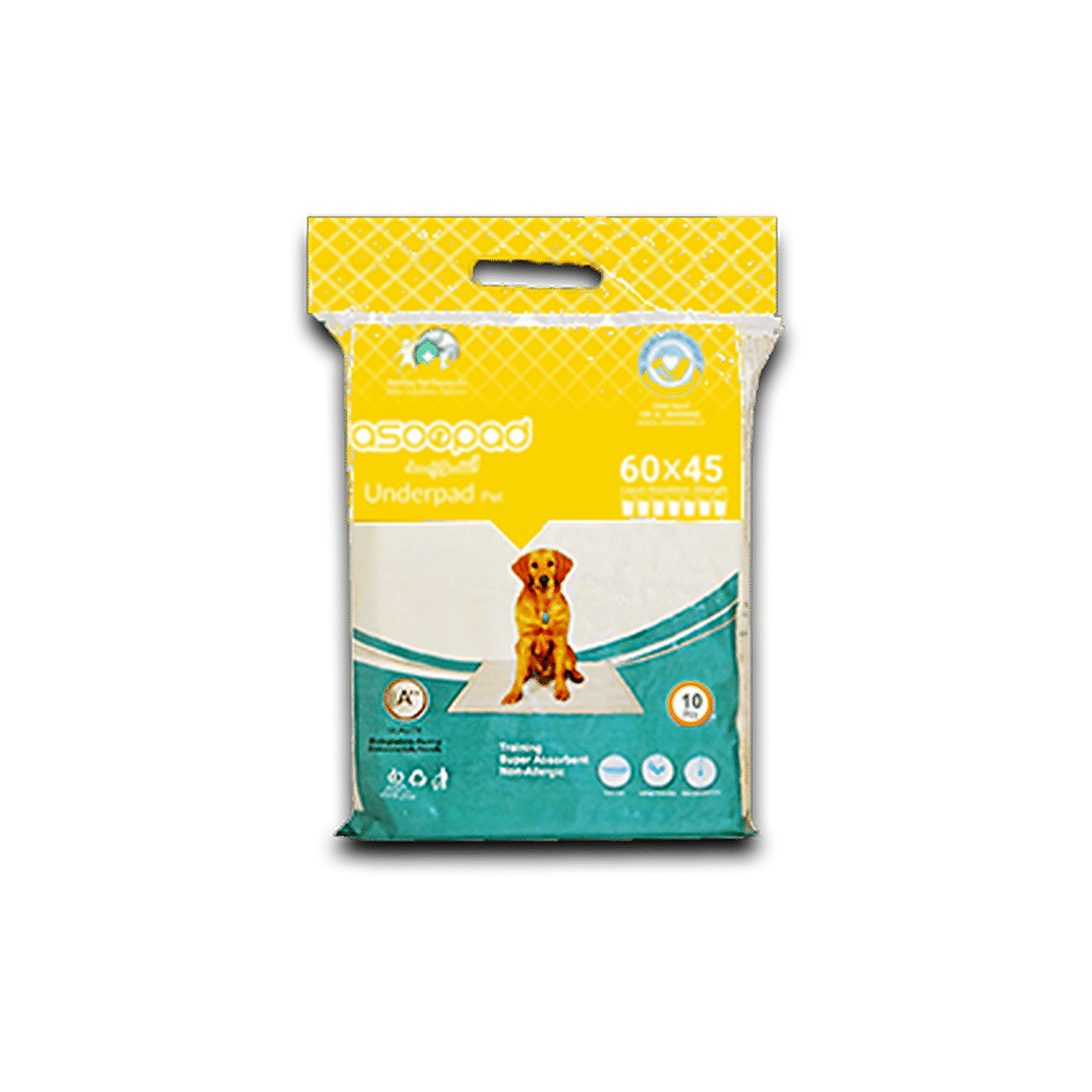 asoopad_pet_pad_60x45_10pcs_high_quality پد بهداشتی برند آسوپد AsooPad Pet Pad مخصوص حیوانات 10 عددی سایز 60x45cm - Image 1