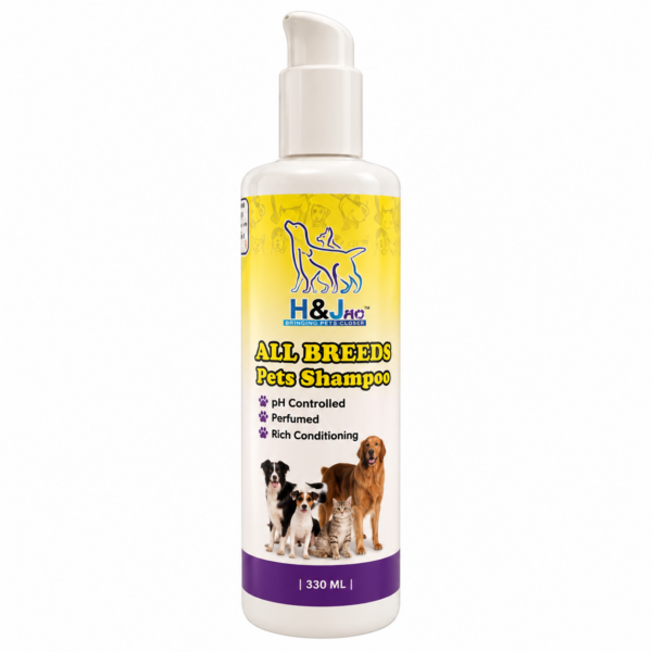شامپو سگ و گربه H&J مناسب تمامی نژادها H&J All Breeds Dog & Cat Shampoo حجم 330 میلی لیتر