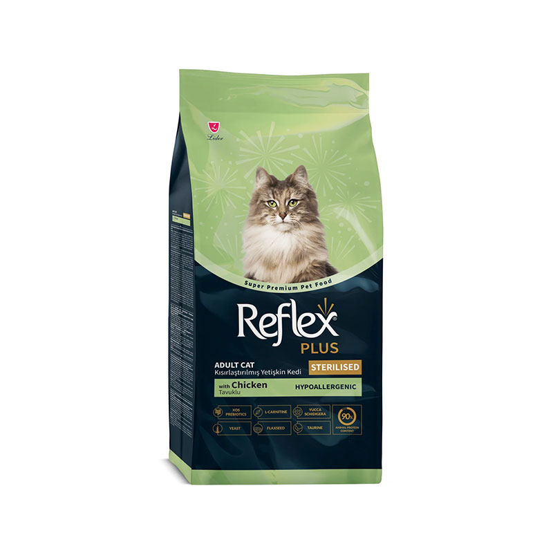c00fa9d4b6a84bd5855edcc7d63f9a4a غذای خشک گربه عقیم شده با طعم مرغ رفلکس پلاس Reflex Plus Sterilised with Chicken وزن 1.5 کیلوگرم - Image 1