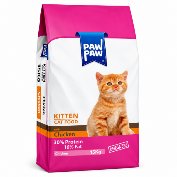 غذای خشک بچه گربه پاوپاو با طعم مرغ Pawpaw Kitten Food with Chicken وزن 1.5 کیلوگرم