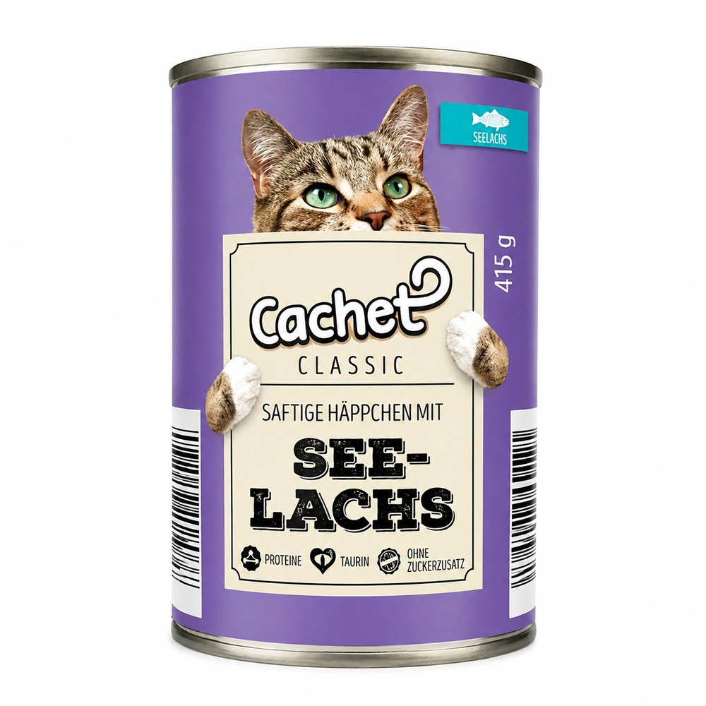 cachet_classic_seelachs_415g_woocommerce کنسرو غذای گربه کچت با طعم سالمون Cachet Classic Cat Food with Salmon وزن ۴۱۵ گرم - Image 1
