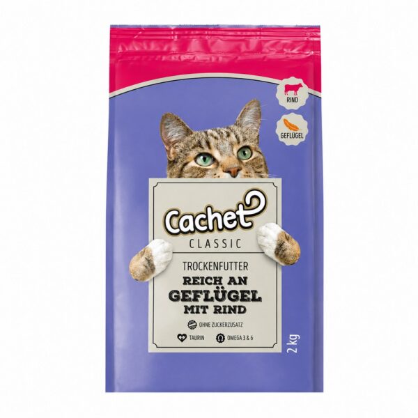 غذای خشک گربه کچت کلاسیک با گوشت طیور و گاو Cachet Classic Cat Food وزن ۲ کیلوگرم