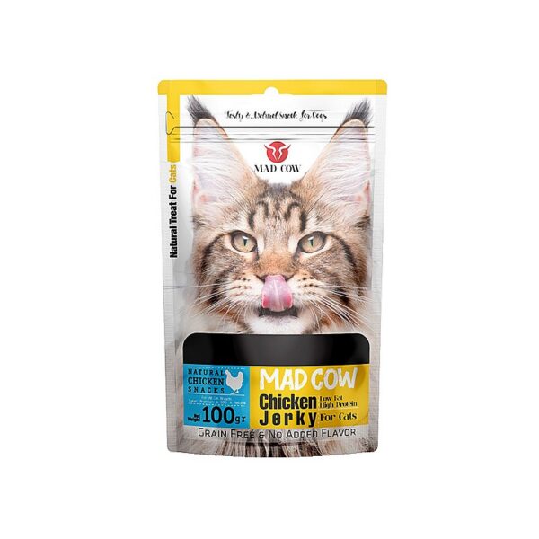 تشویقی گربه مدکاو با طعم مرغ خشک‌شده Mad Cow Dried Chicken Cat Treat وزن ۱۰۰ گرم