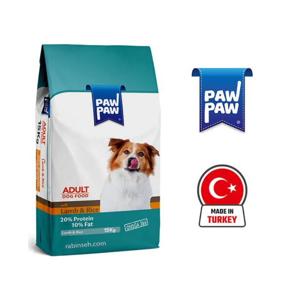 غذای خشک سگ با طعم برنج و بره پاوپاو Pawpaw Food with Lamb and Rice for Adult Dogs وزن 3 کیلوگرم