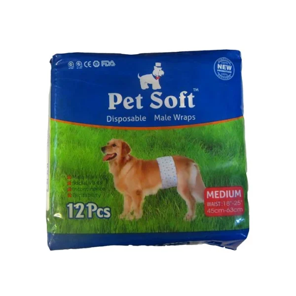 پوشک بهداشتی سگ نر پت سافت سایز مدیوم Pet Soft Male Dog Diaper Size M تعداد 12 عدد