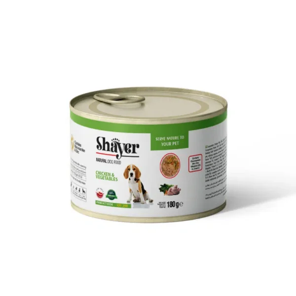 کنسرو غذای نچرال سگ شایر با مرغ و سبزیجات Shayer Natural Dog Food Chicken & Vegetable وزن ۱۸۰ گرم