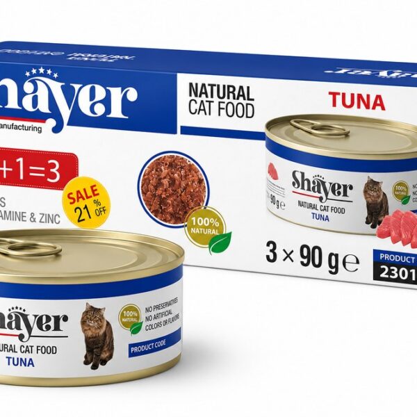 کنسرو غذای گربه با طعم ماهی تن شایر Shayer Natural With Tuna بسته 3 عددی
