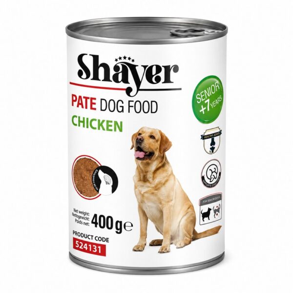 کنسرو غذای سگ مسن با طعم مرغ شایر Shayer Senior Dog Pate With Chicken وزن 400 گرم