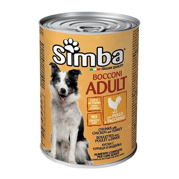 کنسرو غذای سگ بالغ سیمبا با طعم مرغ و بوقلمون Simba Adult Dog Food Chicken & Turkey وزن 415 گرم