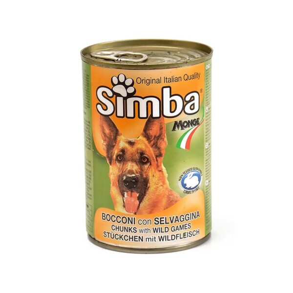 کنسرو چانک سگ بالغ سیمبا با طعم گوشت شکاری Simba Chunks Canned Adult Wet Dog Food With Wild Games وزن 415 گرم