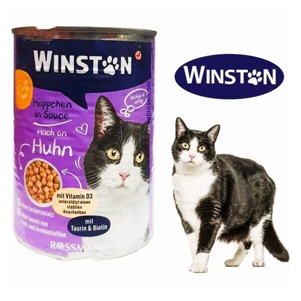 کنسرو چانک گربه وینستون با طعم گوشت مرغ در سس Winston Canned Chicken in Sauce وزن ۴۰۰ گرم