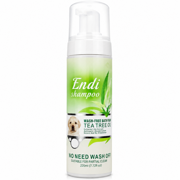 فوم تمیز کننده کل بدن سگ و گربه اندی با عصاره چای Endi Wash-Free Bath Foam Tea Tree Oil حجم ۲۲۰ میلی‌لیتر