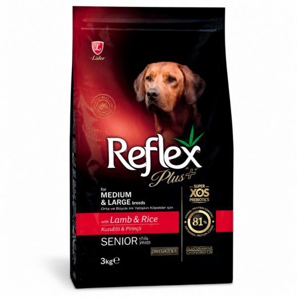 غذای خشک سگ بالغ نژاد متوسط و بزرگ رفلکس پلاس سنینور بره و برنج Reflex Plus Senior Lamb & Rice Dog Food وزن ۳ کیلوگرم