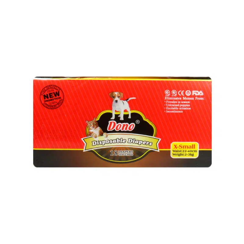 Dono-Diapers-Dog-cat-XS-18pcs-800x800.jpg پوشک سگ و گربه دونو سایز خیلی کوچک Dono Dog & Cat Diapers X-Small بسته 18 عددی - Image 1
