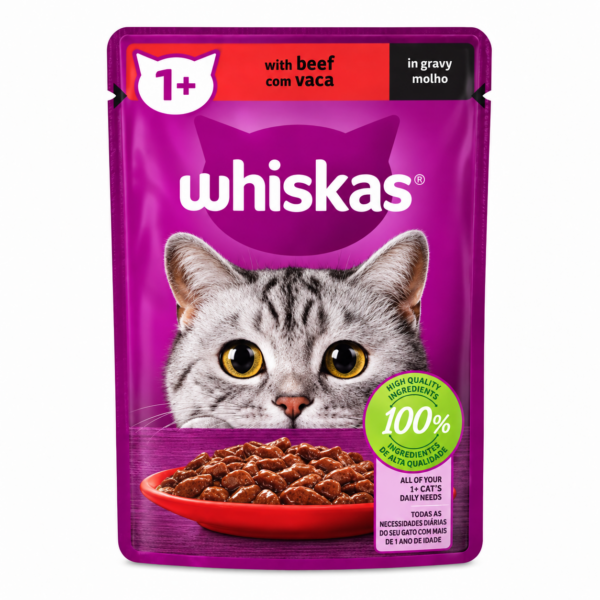 پوچ گربه ویسکاس با طعم گوشت گاو Whiskas Beef in Jelly ژله وزن ۸۵ گرم