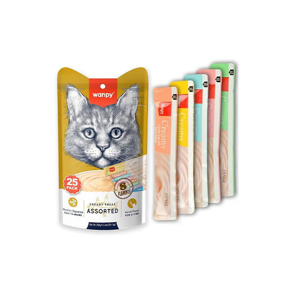 بستنی گربه ونپی مدل میکس Wanpy Cat Creamy Treat Mix تعداد 25 عدد