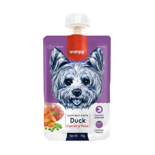 پودینگ سگ ونپی با طعم اردک، هویج و نخود فرنگی Wanpy Dog Tasty Meat Paste Duck Carrot And Pea وزن 90 گرم