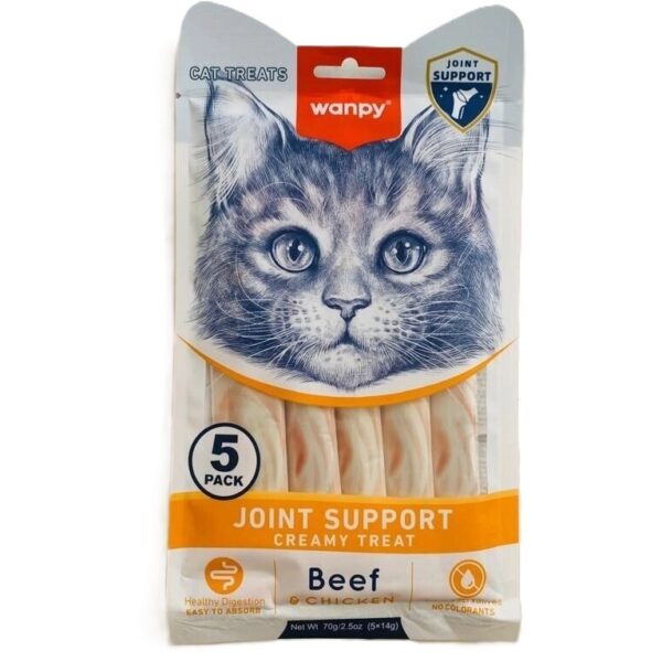 بستنی درمانی گربه ونپی مخصوص مشکلات مفصلی با طعم مرغ و گوشت Wanpy Joint Support Creamy Treat بسته 5 عددی