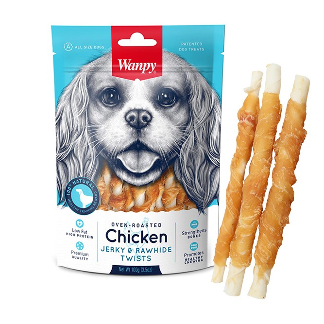 9xshbjgr تشویقی دورپیچ مدادی سگ ونپی با طعم مرغ Wanpy Jerky & Rawhide Twists Dog Treat With Chicken Flavor وزن 100 گرم - Image 1