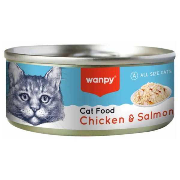 کنسرو گربه ونپی با طعم مرغ و ماهی سالمون WANPY Cat Food Chicken & Salmon وزن 95 گرم