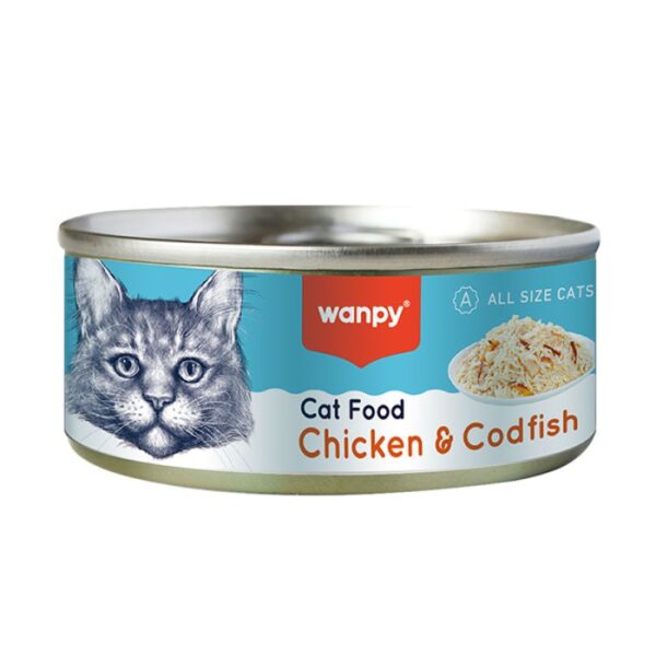 کنسرو گربه ونپی با طعم مرغ و ماهی کاد WANPY Cat Food Chicken & Cod وزن 95 گرم