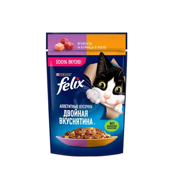 پوچ گربه فلیکس با طعم بره و مرغ در ژله Felix Cat Pouch Chicken & lamb In Jelly وزن 75 گرم