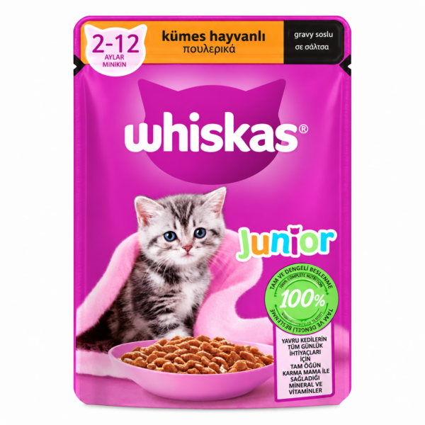 پوچ بچه گربه ویسکاس با طعم مرغ در ژله Whiskas Kitten Pouch Chicken in Jellyوزن 85 گرم