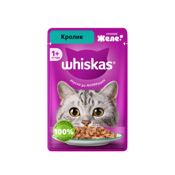 پوچ گربه ویسکاس با طعم گوشت خرگوش در ژله Whiskas Rabbit In Jelly وزن 75 گرم