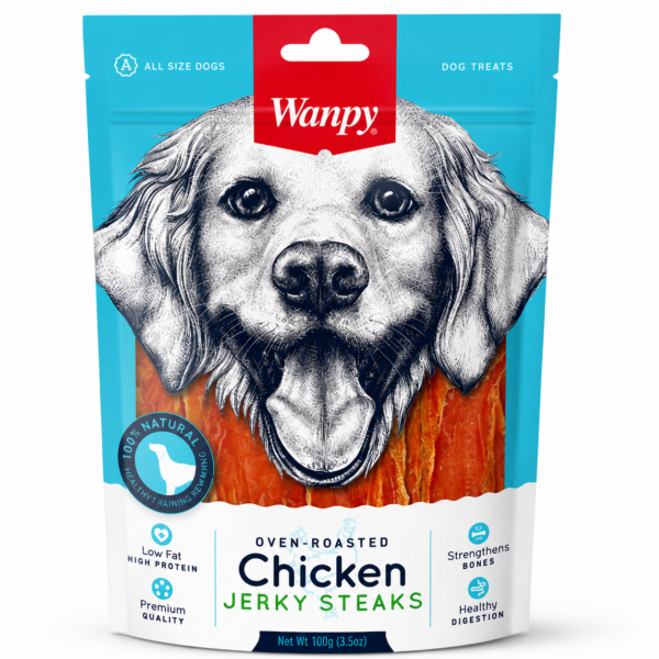 تشویقی سگ ونپی با طعم استیک مرغ Wanpy Chicken Jerky Steaks وزن 100 گرم