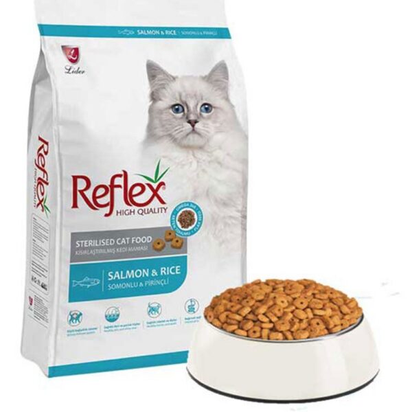 غذای خشک گربه عقیم شده رفلکس با طعم سالمون Reflex Sterilised Cat Food with Salmon وزن 15 کیلوگرم