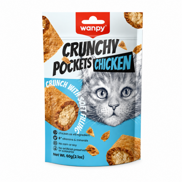 تشویقی گربه ونپی کرانچی با طعم مرغ Wanpy Crunchy Pockets Chicken وزن 60 گرم