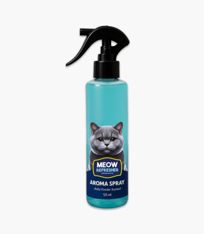 اسپری خوشبوکننده ظرف خاک گربه میوکت با رایحه پودر بچه MeowCat Cat Litter Deodorizer Spray Baby Powder حجم ۱۲۵ میلی‌لیتر