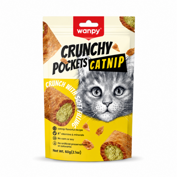 تشویقی گربه ونپی با طعم مرغ و کت‌نیپ Wanpy Crunchy Pockets Chicken & Catnip وزن ۶۰ گرم