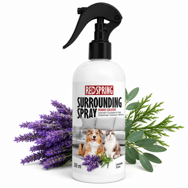 اسپری ضدعفونی کننده محیط و از بین برنده بو و رد ادرار رد اسپرینگ رایحه لوندرRed Spring Surrounding Spray & Stain Remover Lavender حجم ۵۰۰ میلی‌لیتر