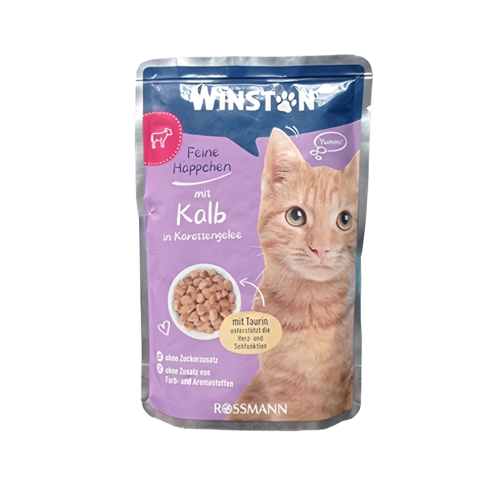 Winston-Cat-soup-Beef-in-carrot-jelly-100g-new پوچ گربه وینستون با طعم گوشت گوساله در ژله هویج Winston Beef In Carrot Jelly وزن 100 گرم - Image 1