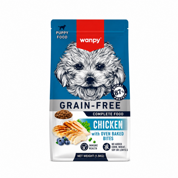 غذای خشک توله سگ ونپی بدون غلات با طعم مرغ Wanpy Grain Free Puppy Chicken وزن ۱.۵ کیلوگرم