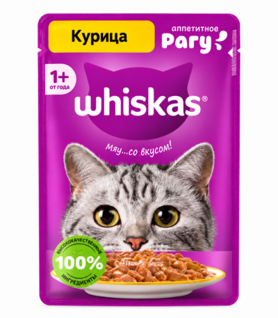 پوچ گربه بالغ ویسکاس با طعم مرغ در سس Whiskas Adult Cat Wet Food with Chicken وزن ۷۵ گرم