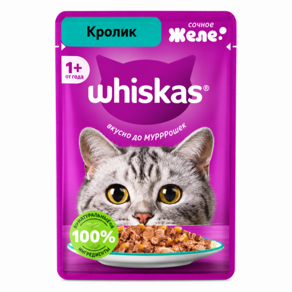 پوچ گربه ویسکاس با طعم گوشت خرگوش در ژله Whiskas Rabbit In Jelly وزن 75 گرم