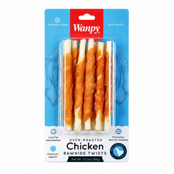 تشویقی مدادی سگ ونپی با طعم دورپیچ مرغ Wanpy Rawhide Twists Dog Treat بسته 10 عددی