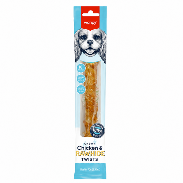 تشویقی سگ ونپی با طعم مرغ و پوست گاو Wanpy Chicken & Rawhide Twists وزن ۷۰ گرم
