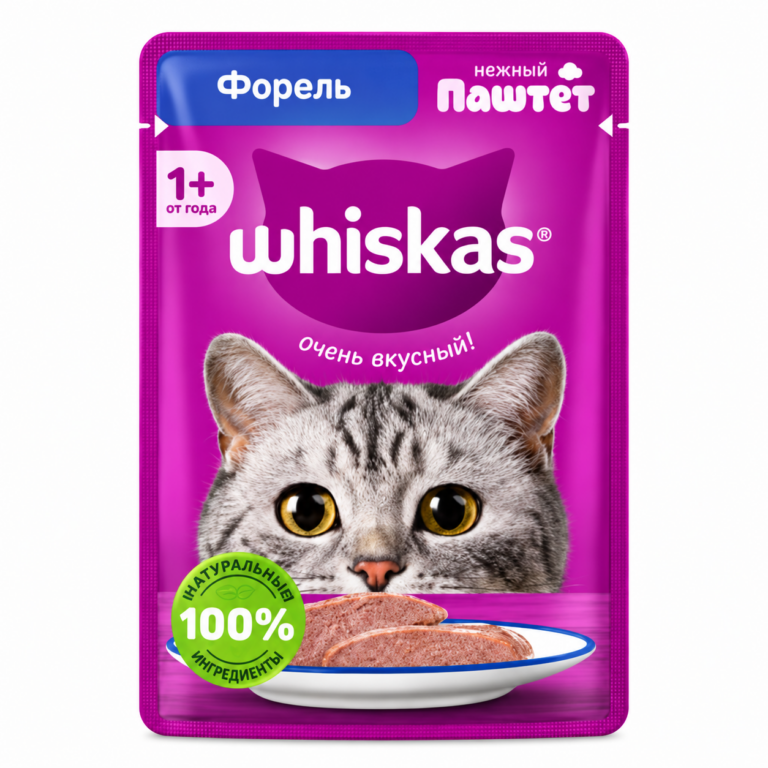 پوچ گربه بالغ ویسکاس با طعم ماهی قزل‌آلا Whiskas Adult Cat Wet Food در ژله وزن ۷۵ گرم