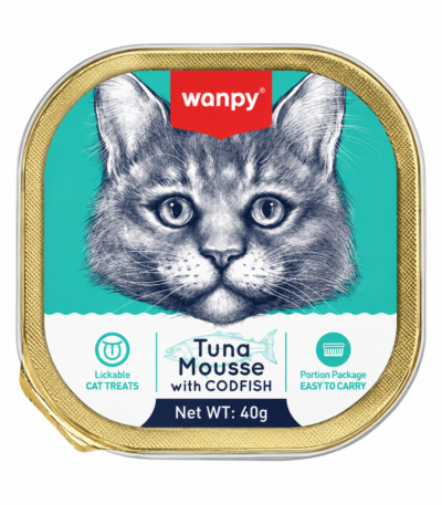 غذای کاسه‌ای گربه ونپی با طعم ماهی تن و کادفیش Wanpy Tuna Mousse with Codfish وزن 40 گرم