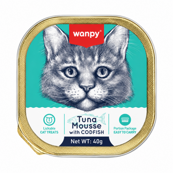 غذای کاسه‌ای گربه ونپی با طعم ماهی تن و کادفیش Wanpy Tuna Mousse with Codfish وزن 40 گرم