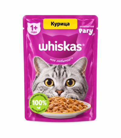 پوچ گربه بالغ ویسکاس با طعم مرغ در سس Whiskas Adult Cat Pouch Chicken in Sauce وزن 85 گرم