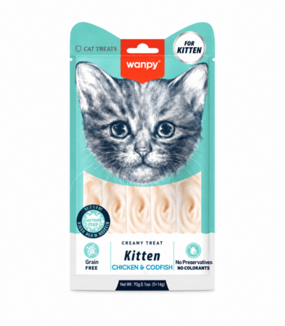 تشویقی بستنی بچه گربه ونپی با طعم مرغ و ماهی کاد Wanpy Creamy Treat Kitten Chicken & Cod تک عددی