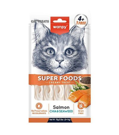 تشویقی بستنی سوپرفود گربه ونپی با طعم ماهی سالمون Wanpy SuperFoods Creamy Treat Salmon تک عددی