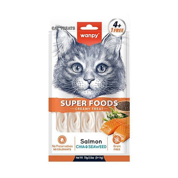تشویقی بستنی سوپرفود گربه ونپی با طعم ماهی سالمون Wanpy SuperFoods Creamy Treat Salmon تک عددی